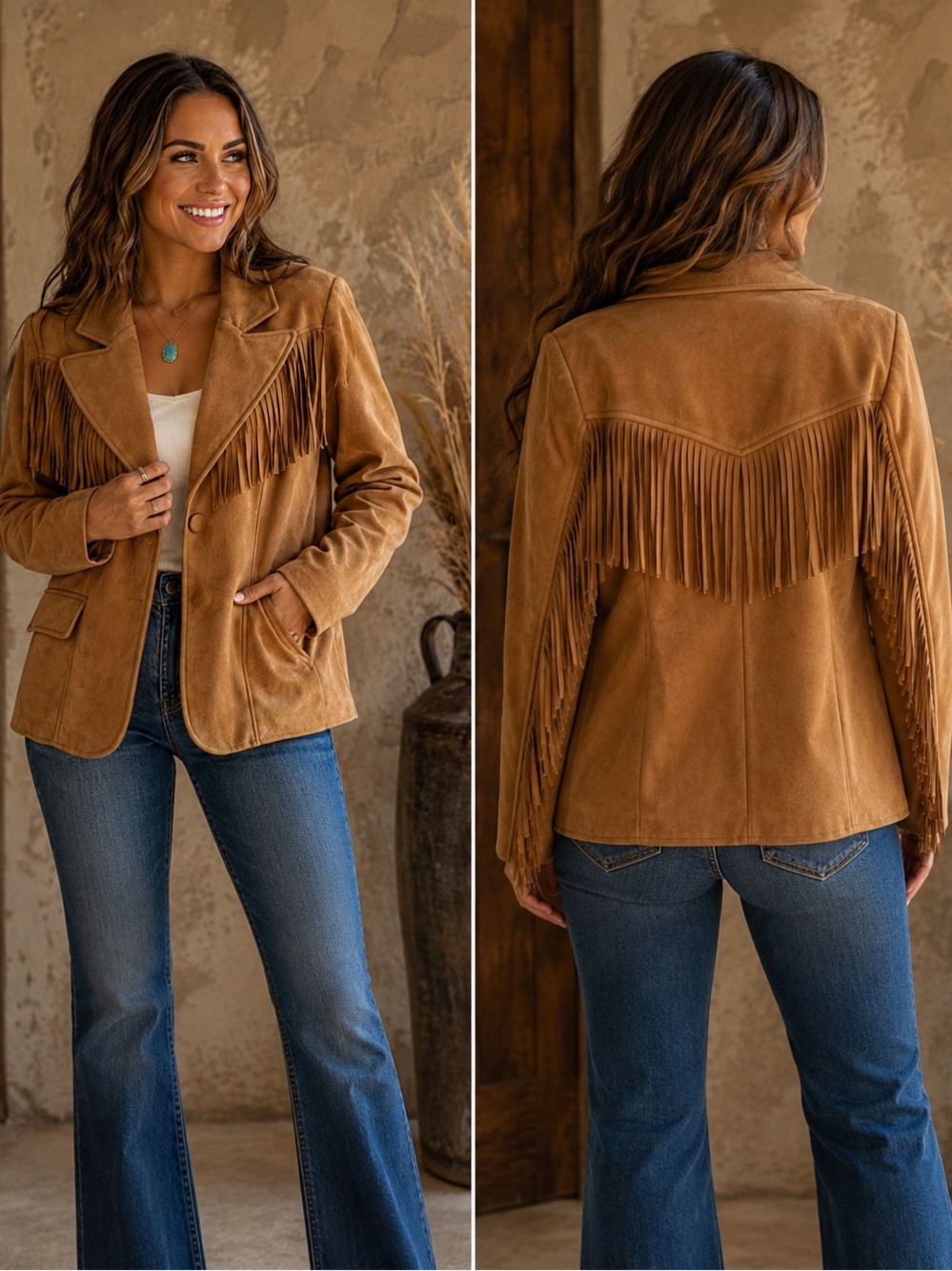 Lucky & Blessed Tan Suede Fringe Jacket